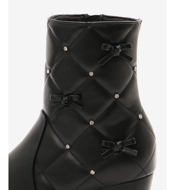  「キルティングビジューリボンブーツ」|ショートブーツ|