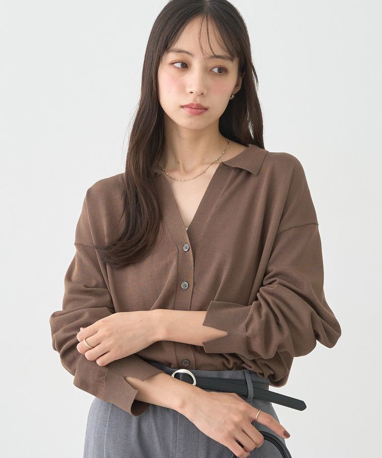 earth music&ecology「袖口スリットスキッパーカーディガン」|カーディガン|Brown