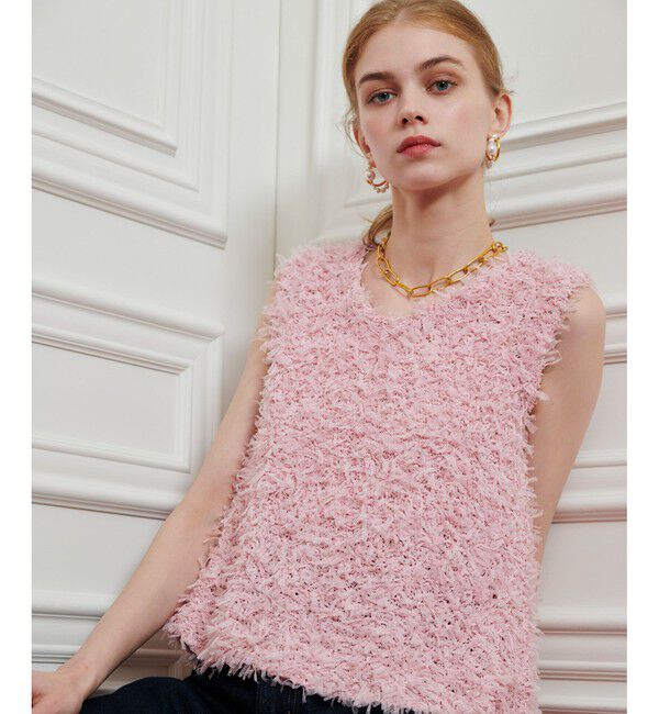 LOULOU WILLOUGHBY「【LOULOU WILLOUGHBY】リボンシャギープルオーバー」|ニット・セーター|ピンク