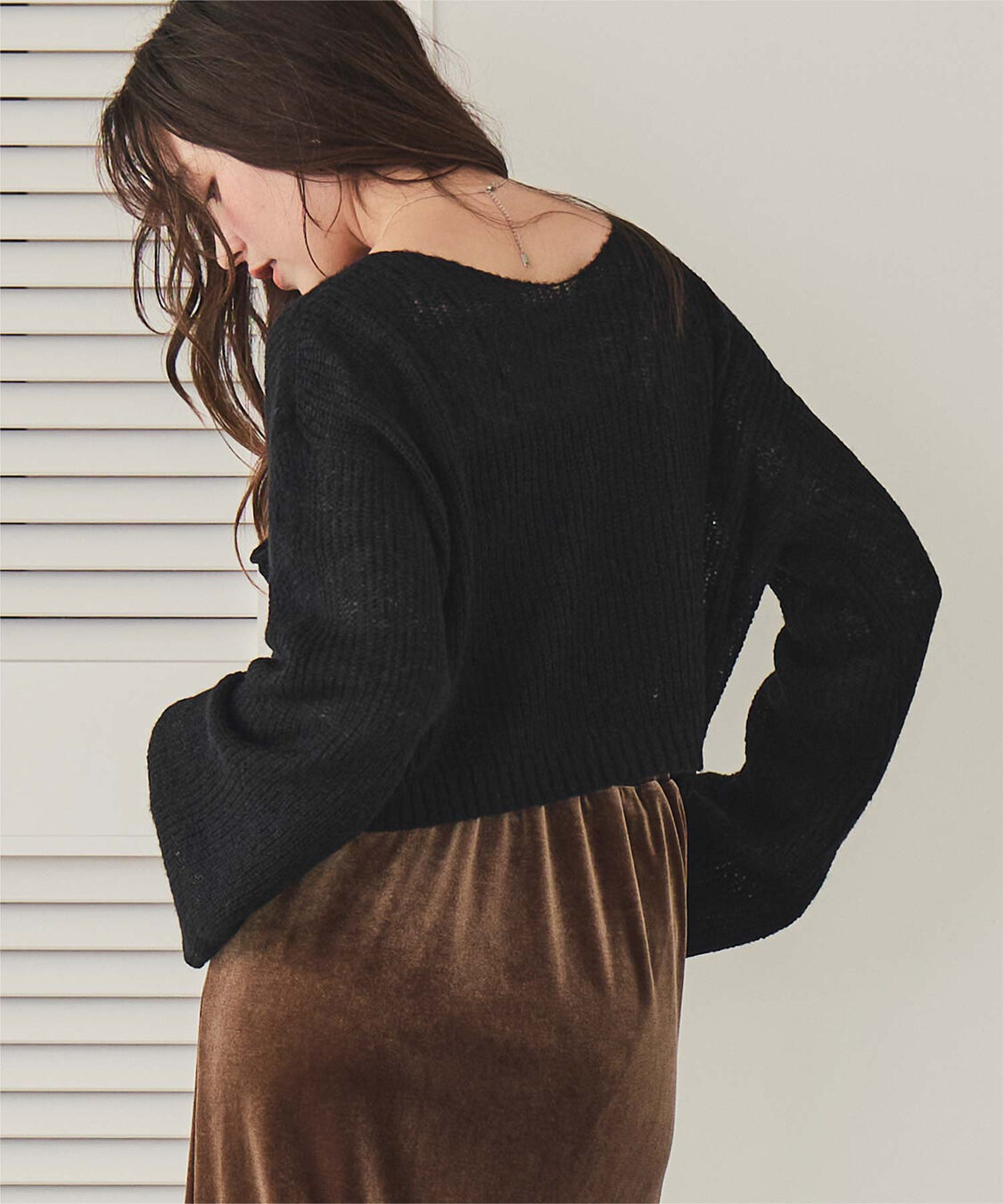 titivate「【いつきさんコラボアイテム】前後2wayリボンデザインシアーローゲージニット」|ニット・セーター|