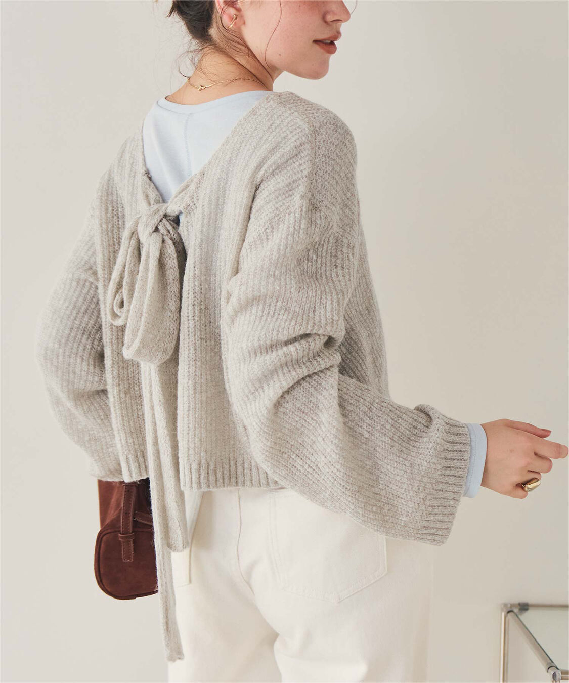 titivate「【いつきさんコラボアイテム】前後2wayリボンデザインシアーローゲージニット」|ニット・セーター|