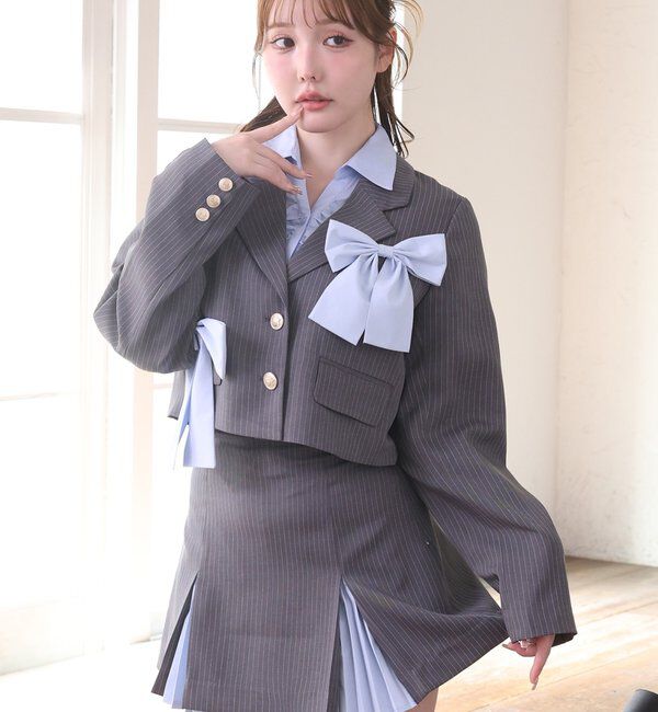  「【セットアップ可能】ビッグリボンテーラードジャケット」|ダウンベスト・ベスト|