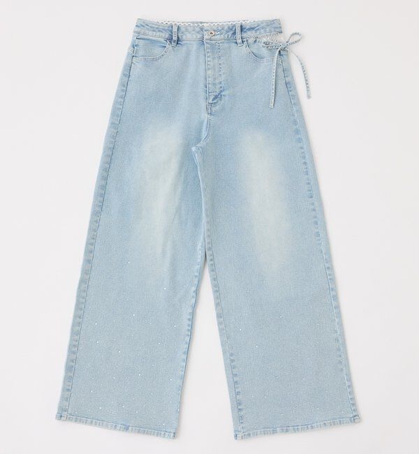  「【XSサイズあり・ウエストサイズ調整可】サイドカットレースビジューワイドデニム」|その他|