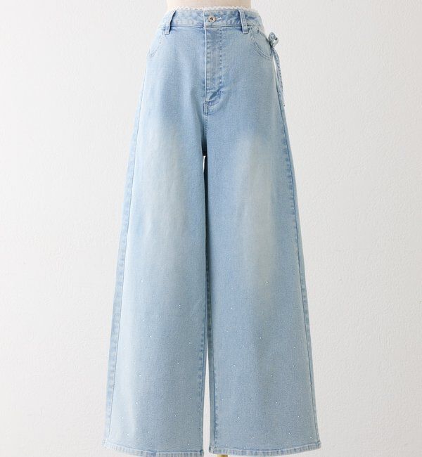  「【XSサイズあり・ウエストサイズ調整可】サイドカットレースビジューワイドデニム」|その他|