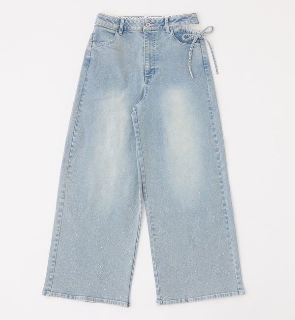  「【XSサイズあり・ウエストサイズ調整可】サイドカットレースビジューワイドデニム」|その他|