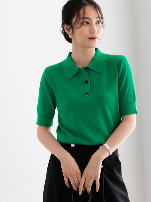 Te chichi「【調温】ハーフスリーブニットポロ」|ニット・セーター|