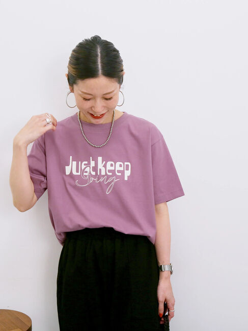 Samansa Mos2 blue「【接触冷感】ロゴプリントTシャツ」|Tシャツ・カットソー|