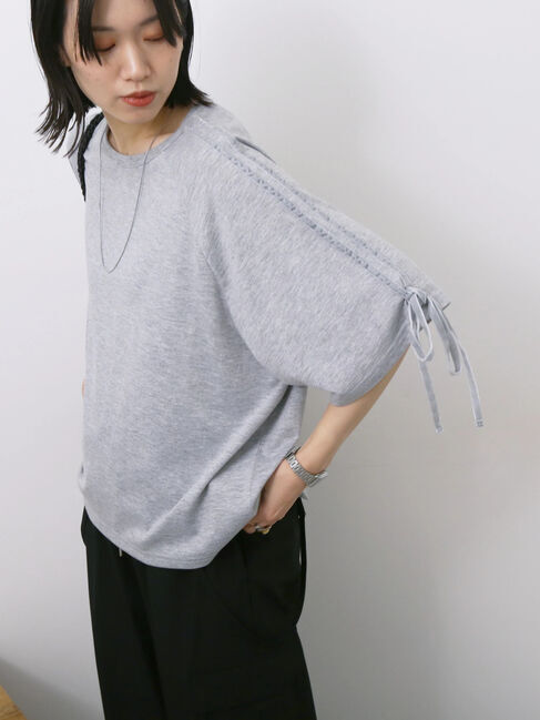 Samansa Mos2 blue「◎【接触冷感】ベロアラインリボンTシャツ」|Tシャツ・カットソー|