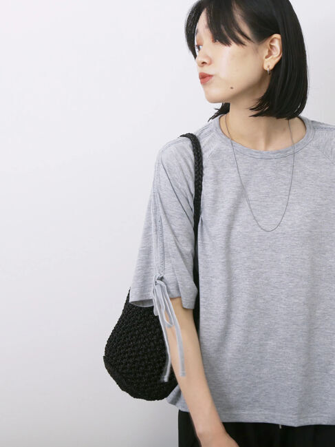 Samansa Mos2 blue「◎【接触冷感】ベロアラインリボンTシャツ」|Tシャツ・カットソー|