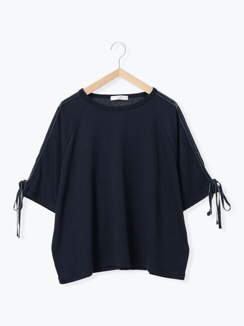 Samansa Mos2 blue「◎【接触冷感】ベロアラインリボンTシャツ」|Tシャツ・カットソー|