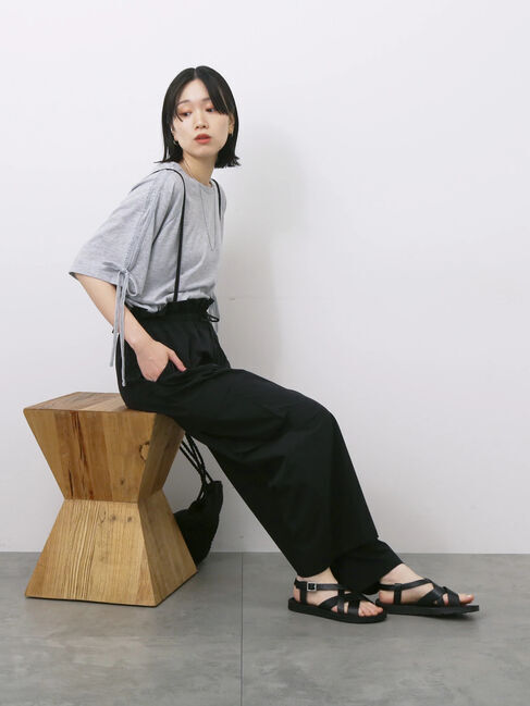 Samansa Mos2 blue「◎【接触冷感】ベロアラインリボンTシャツ」|Tシャツ・カットソー|