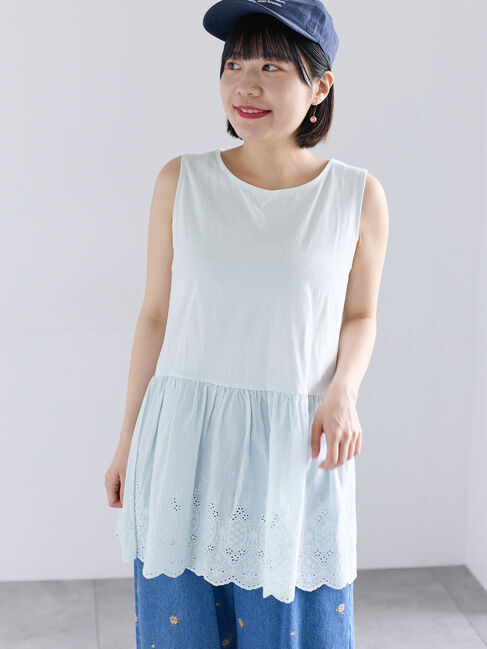 Samansa Mos2「《新色追加》裾スカラップレースノースリーブインナー」|Tシャツ・カットソー|ブルー