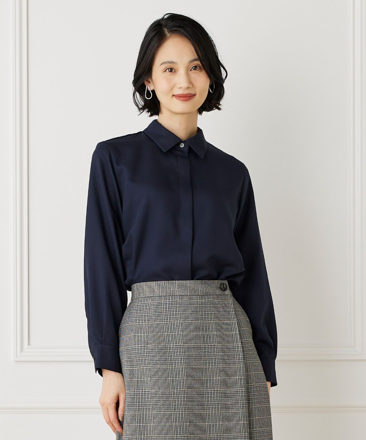 7-IDconcept.「シャツカラーブラウス」|シャツ・ブラウス|ネイビー