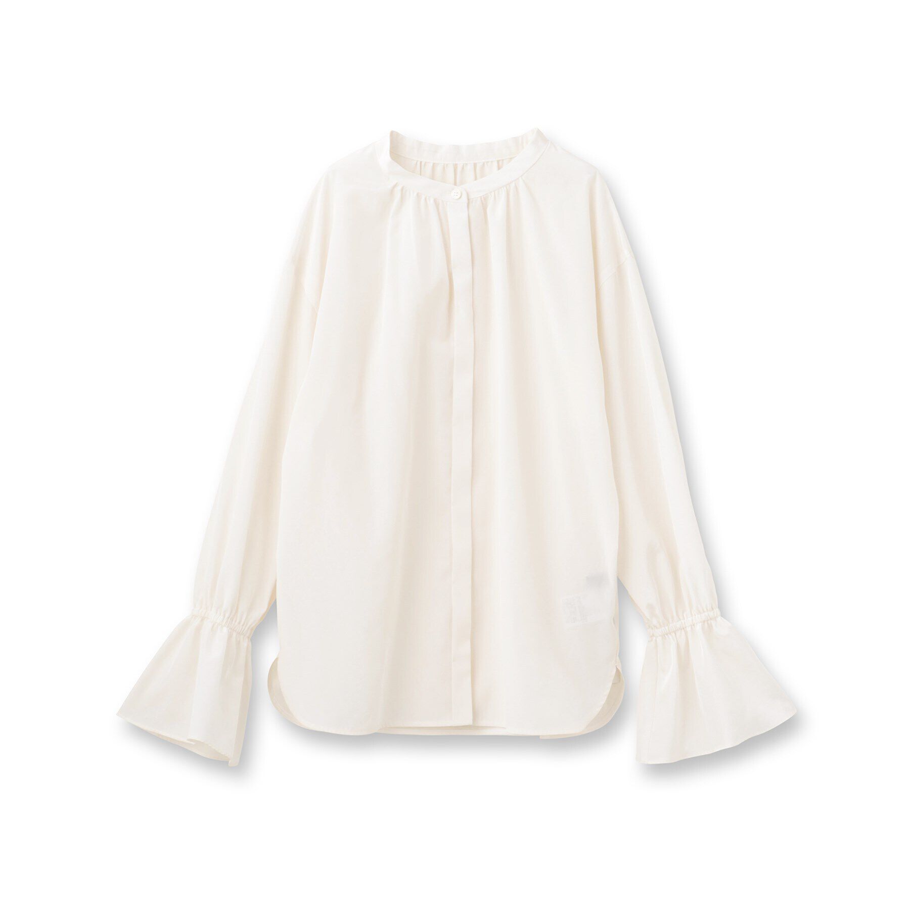 UNTITLED「【光沢感/フリル袖/前開き】バンドカラーギャザーブラウス」|シャツ・ブラウス|