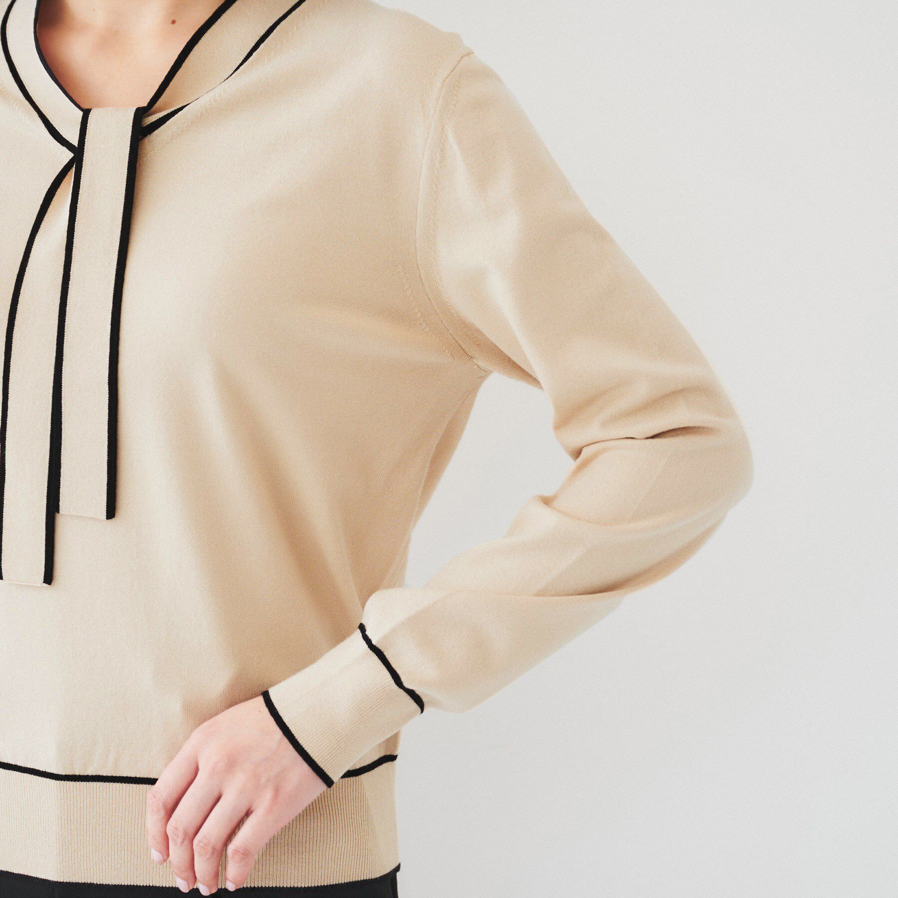 UNTITLED「【アンサンブル可能】ボウタイ 配色プルオーバーニット」|ニット・セーター|