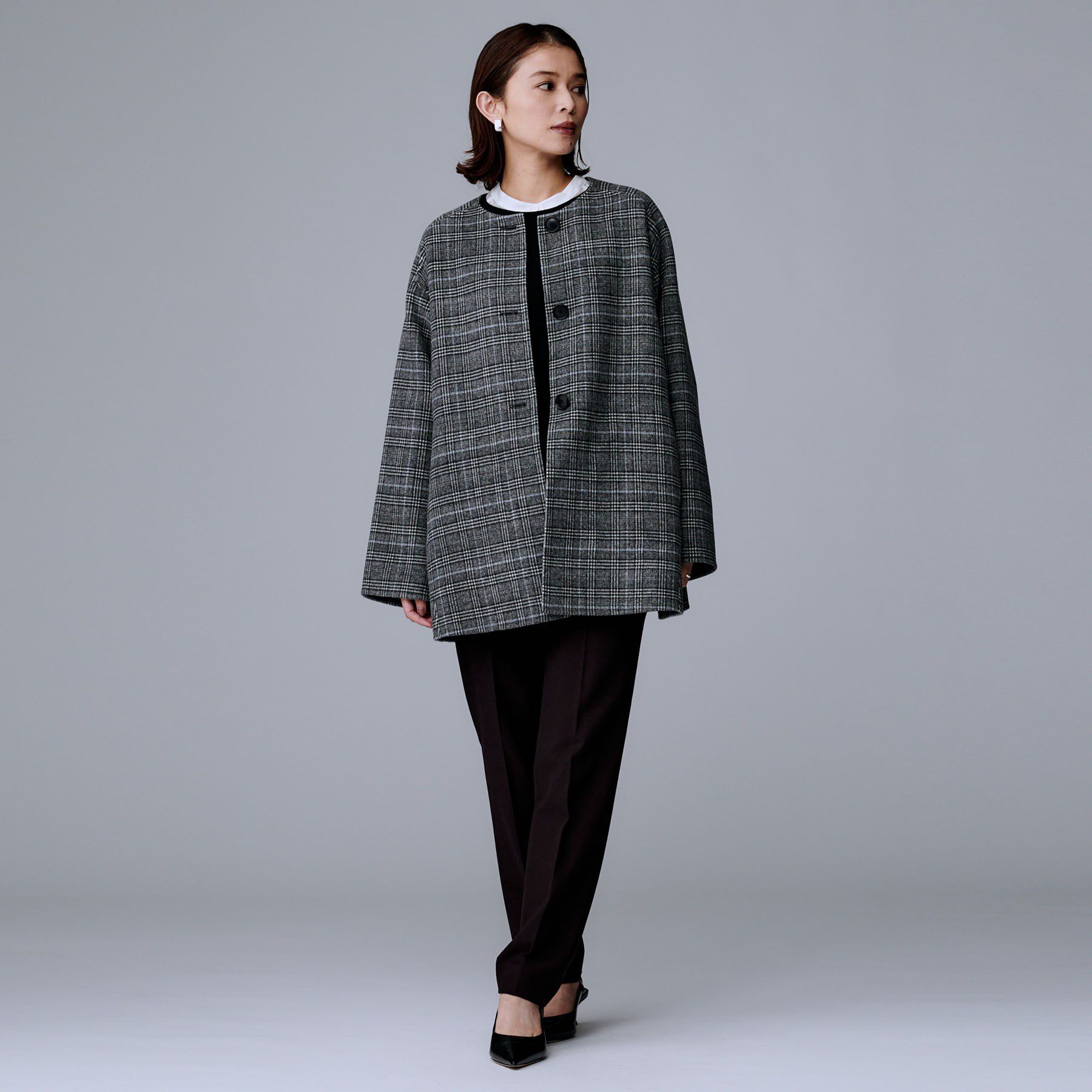 UNTITLED「【ミディ丈/軽やか】セミラグランリバー コート」|ノーカラーコート|