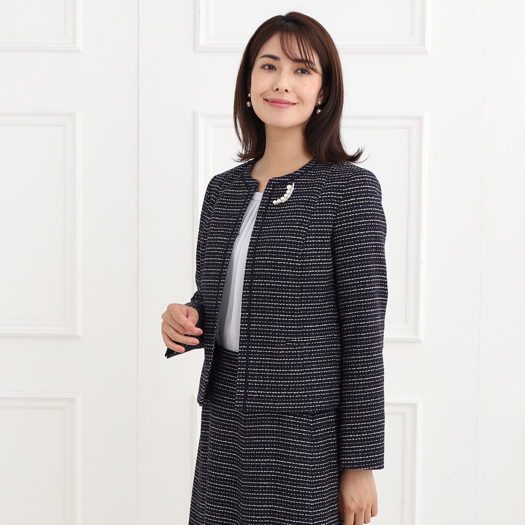 Reflect「【フォーマル/セットアップ可】ツイードジャケット」|ノーカラージャケット|