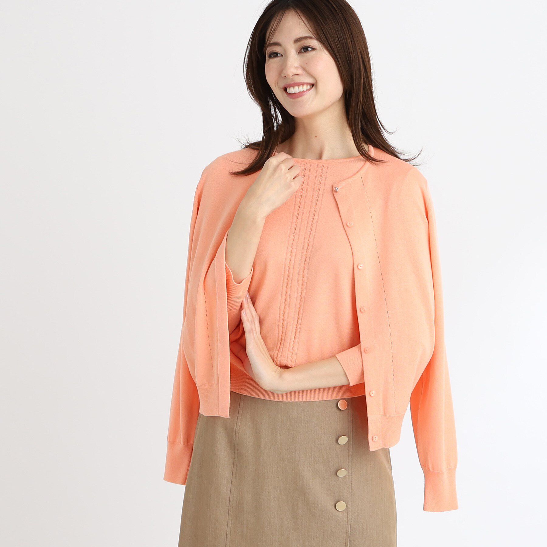 Reflect「【WEB限定カラーあり／アンサンブル可】比翼仕立てニットカーディガン」|カーディガン|オレンジ(065)