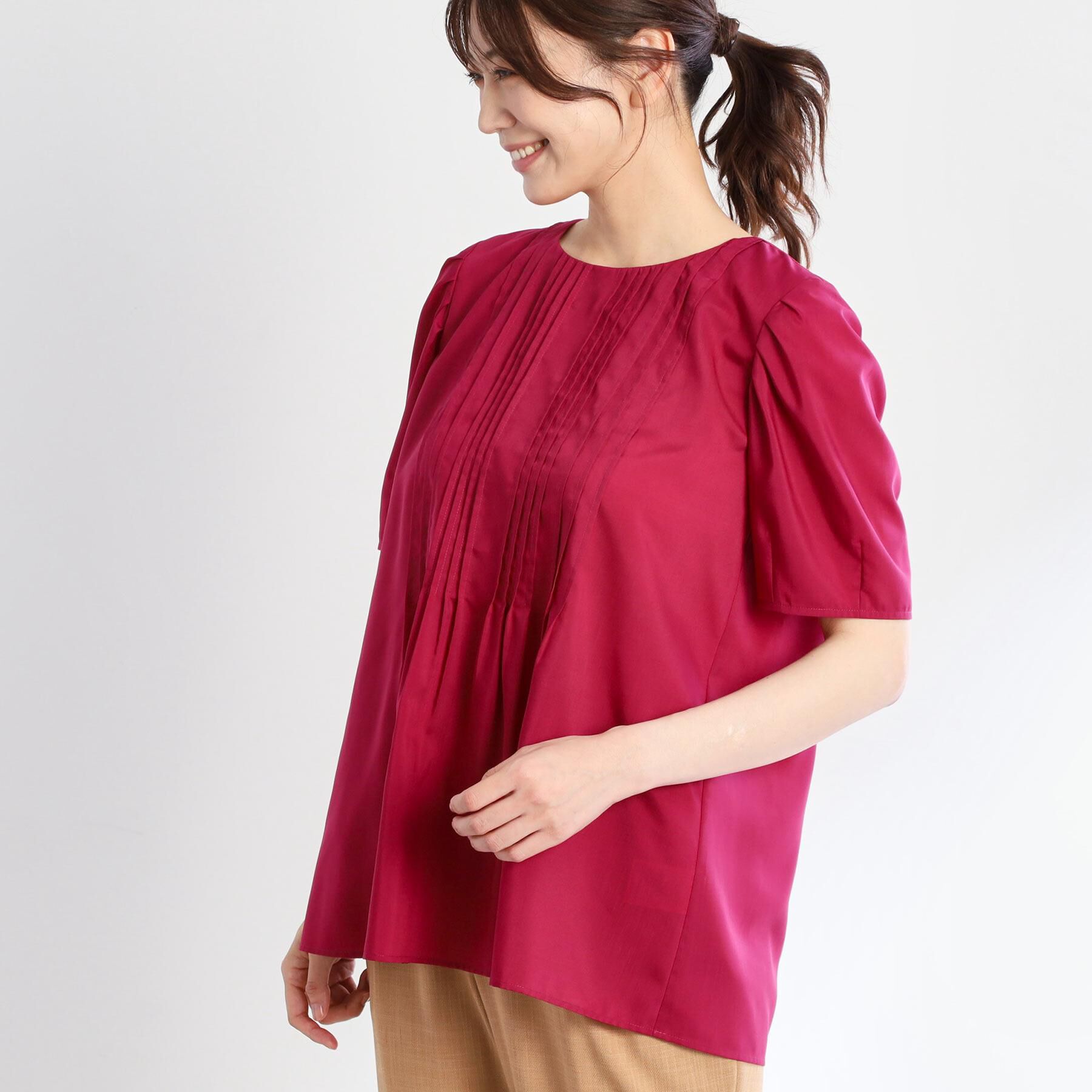 Reflect「【すっきり見え！長め丈】ピンタックデザインチュニックブラウス」|シャツ・ブラウス|