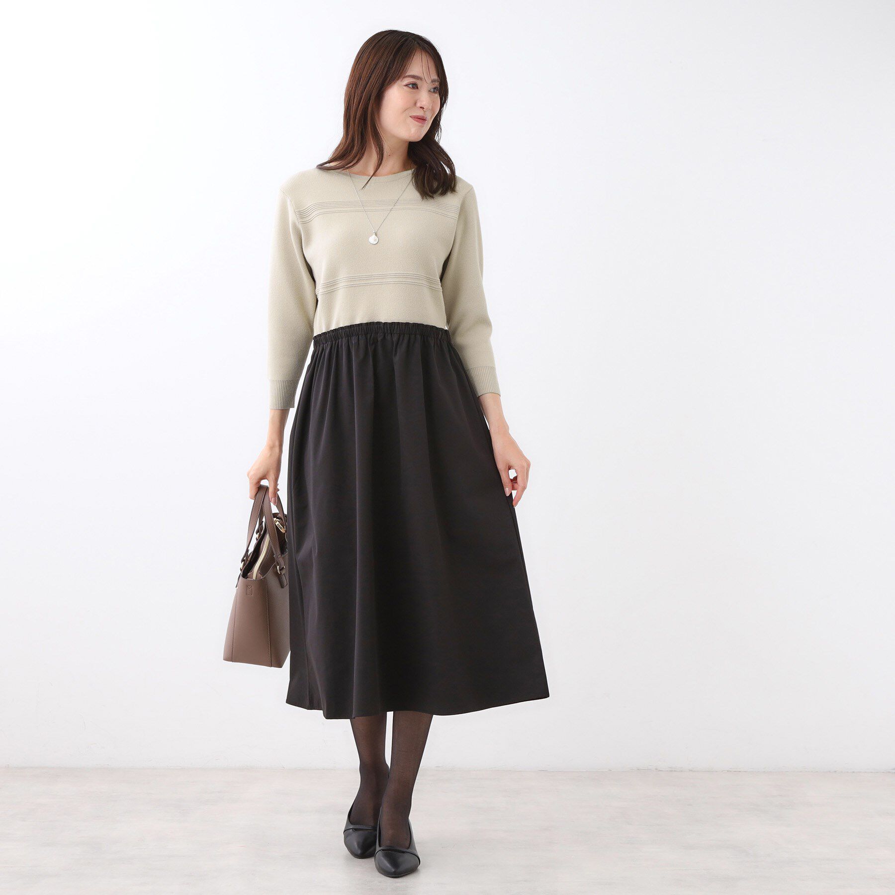 Reflect「【一枚で着映える◎／セットアップ可】ニット&times;タフタドッキングワンピース」|ワンピース|