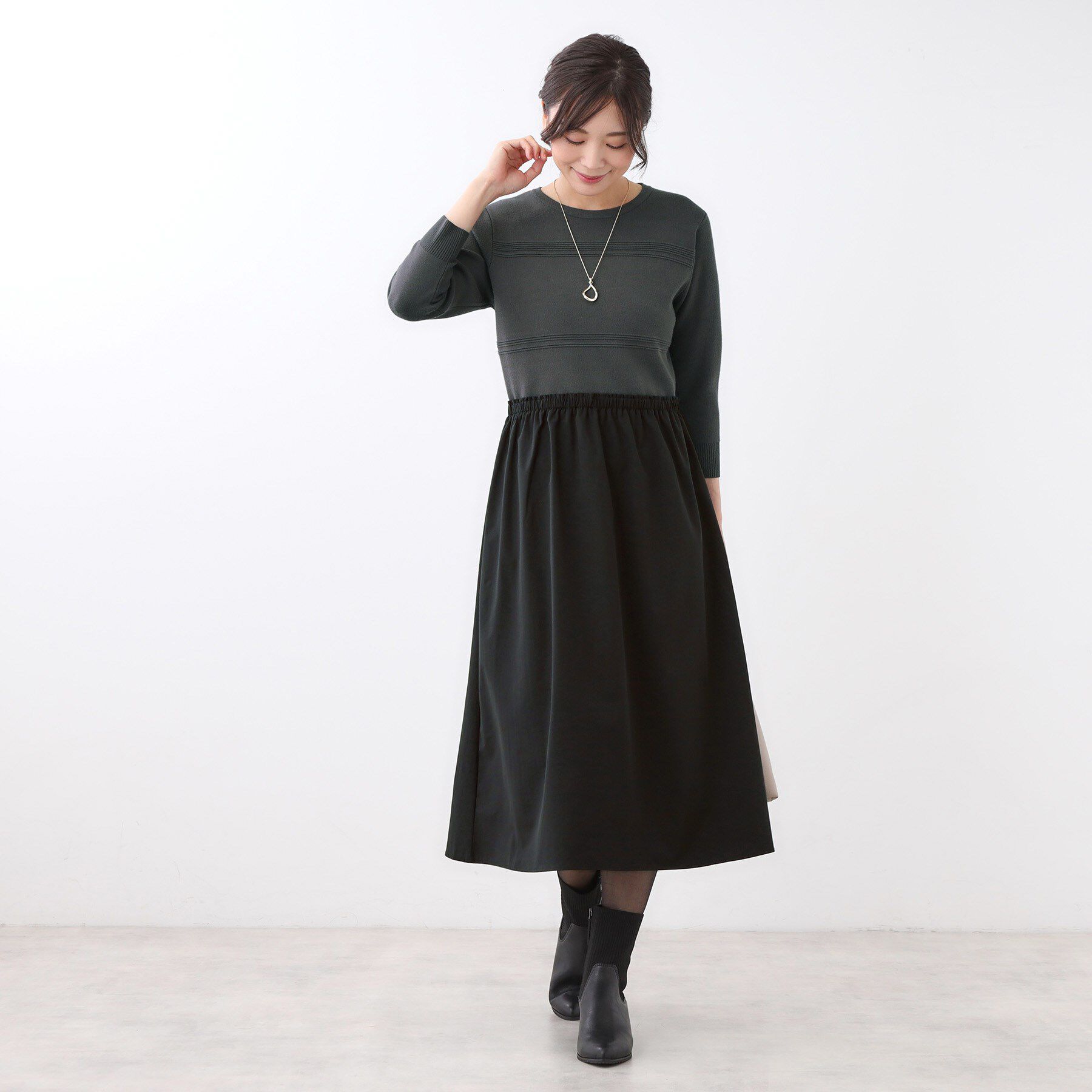 Reflect「【一枚で着映える◎／セットアップ可】ニット&times;タフタドッキングワンピース」|ワンピース|