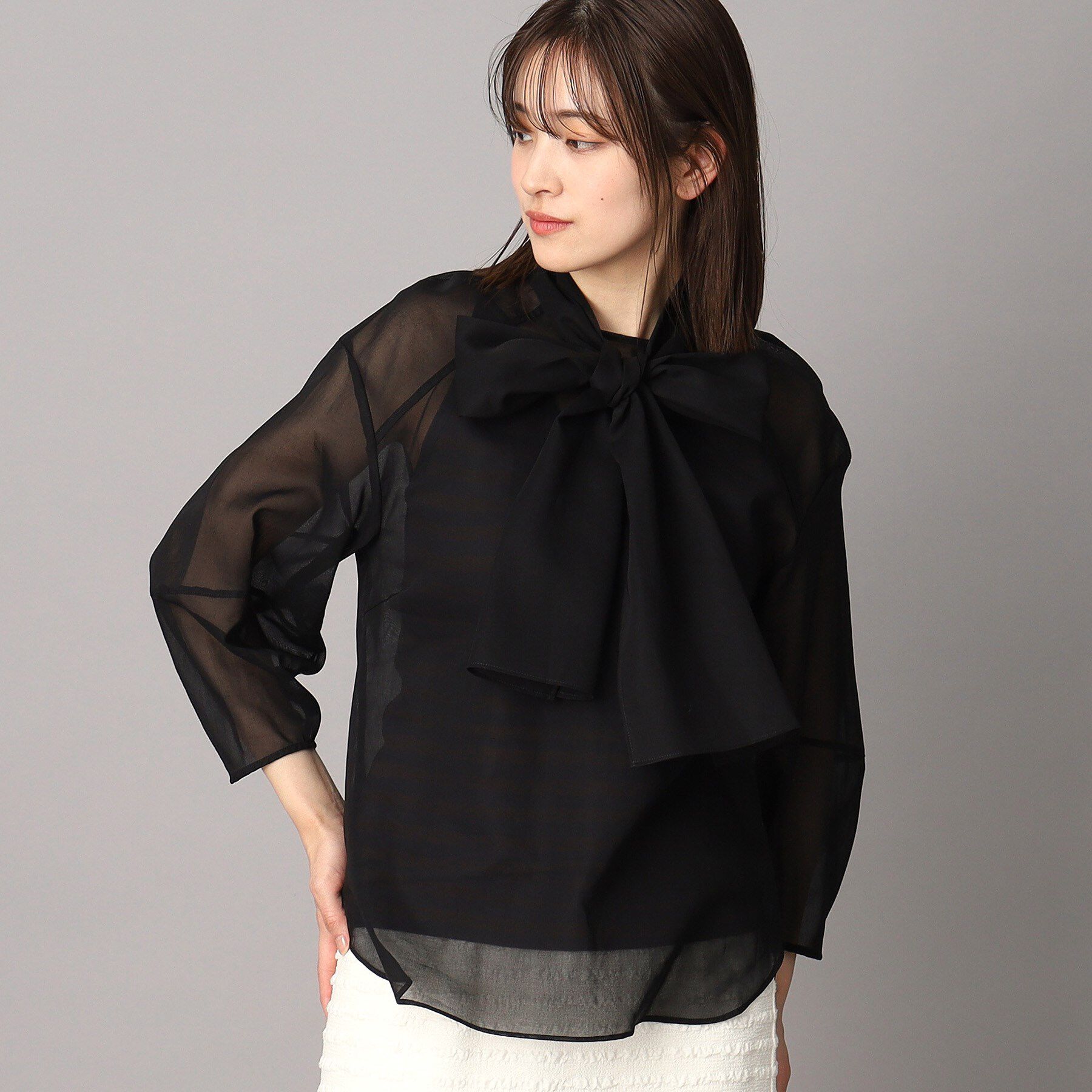 DRESSTERIOR「【2WAY/清涼感】袖ボリュームシア―ボウタイブラウス」|シャツ・ブラウス|