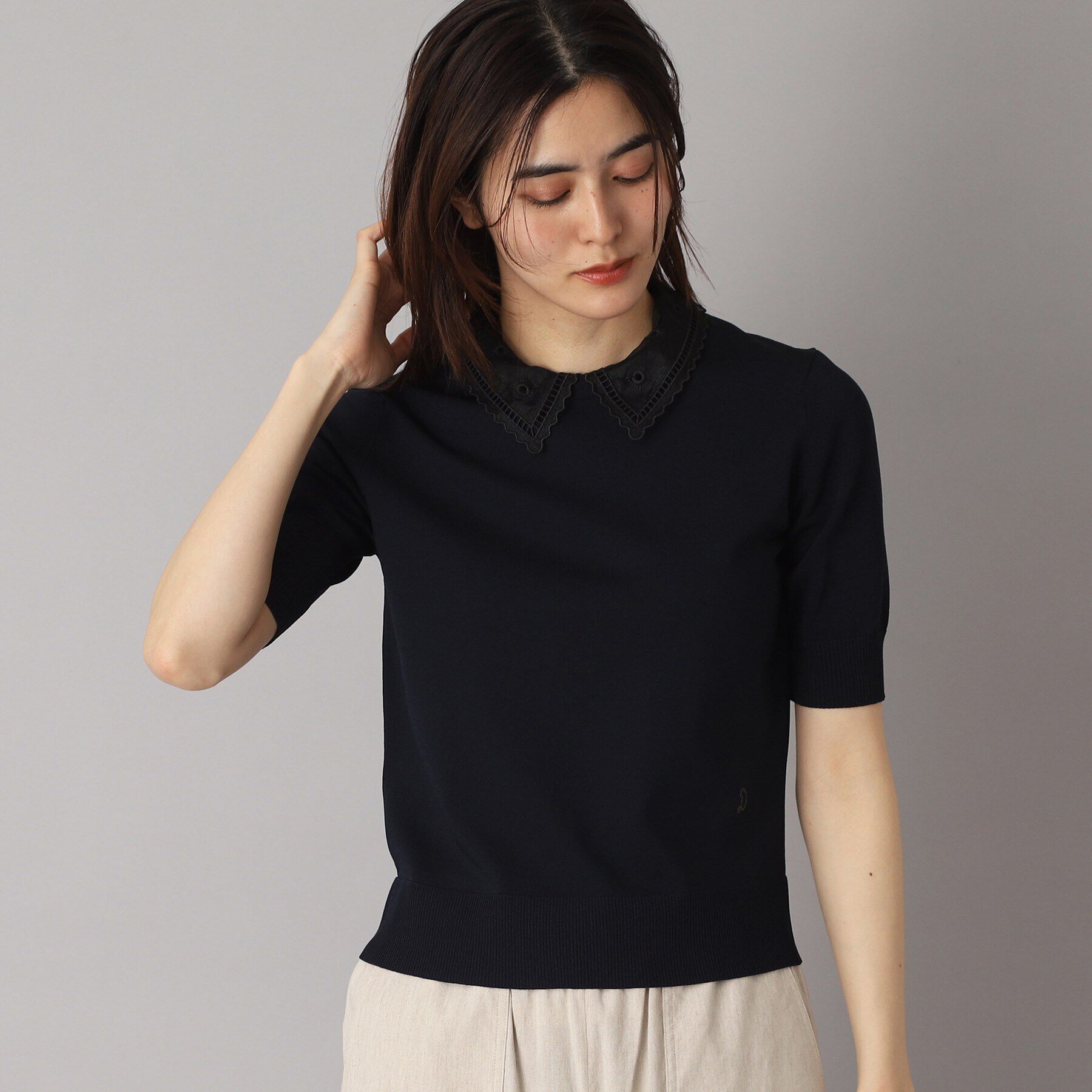 DRESSTERIOR「【洗える／2WAY】エンブロイダリーカラーニット」|ニット・セーター|