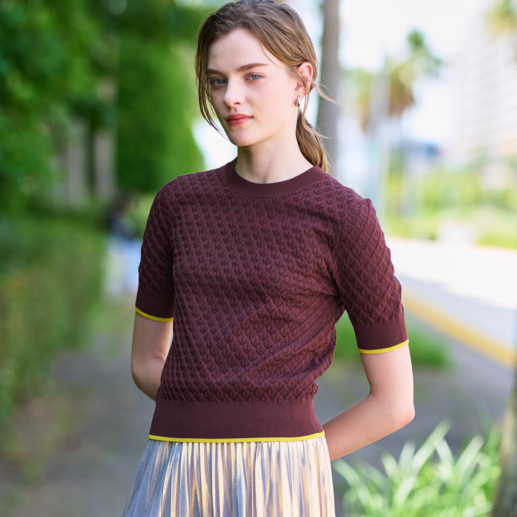 DRESSTERIOR「【6色展開/オンオフ】レース編みハーフスリーブニット」|ニット・セーター|