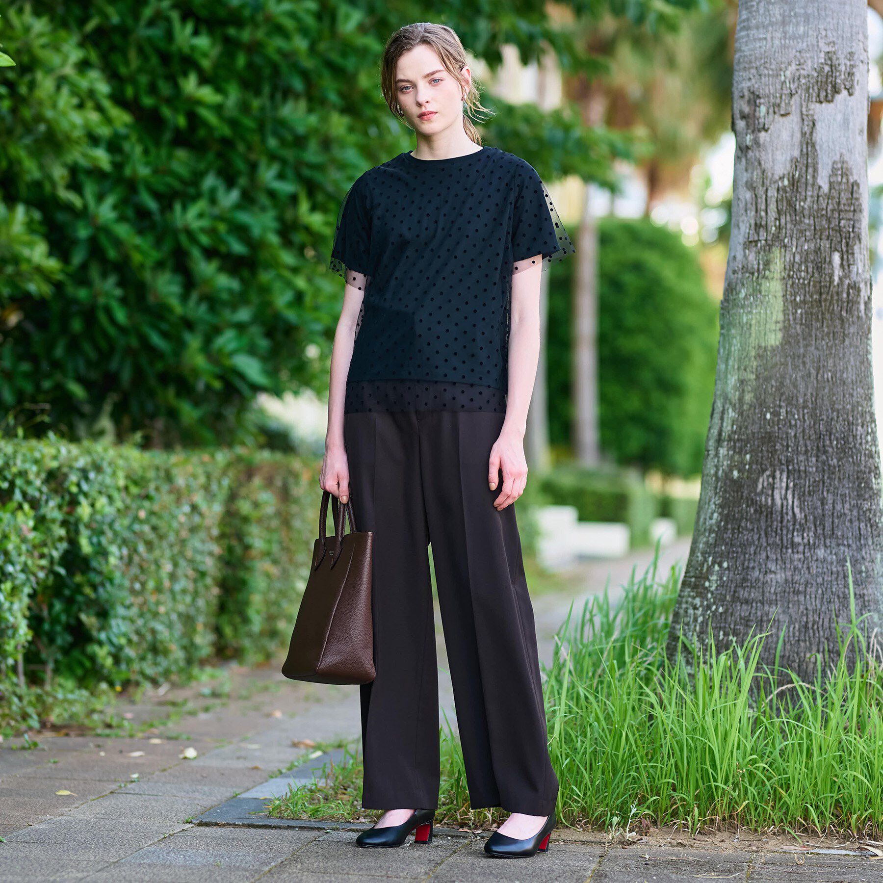 DRESSTERIOR「【洗える／シアー素材】ドットチュールレイヤードTシャツ」|Tシャツ・カットソー|