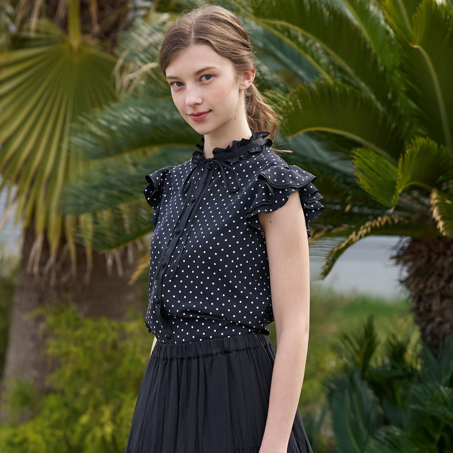 DRESSTERIOR「【otonaMUSE5月号掲載/着映え/ウォッシャブル】ドットプリントウィングスリーブブラウス」|シャツ・ブラウス|