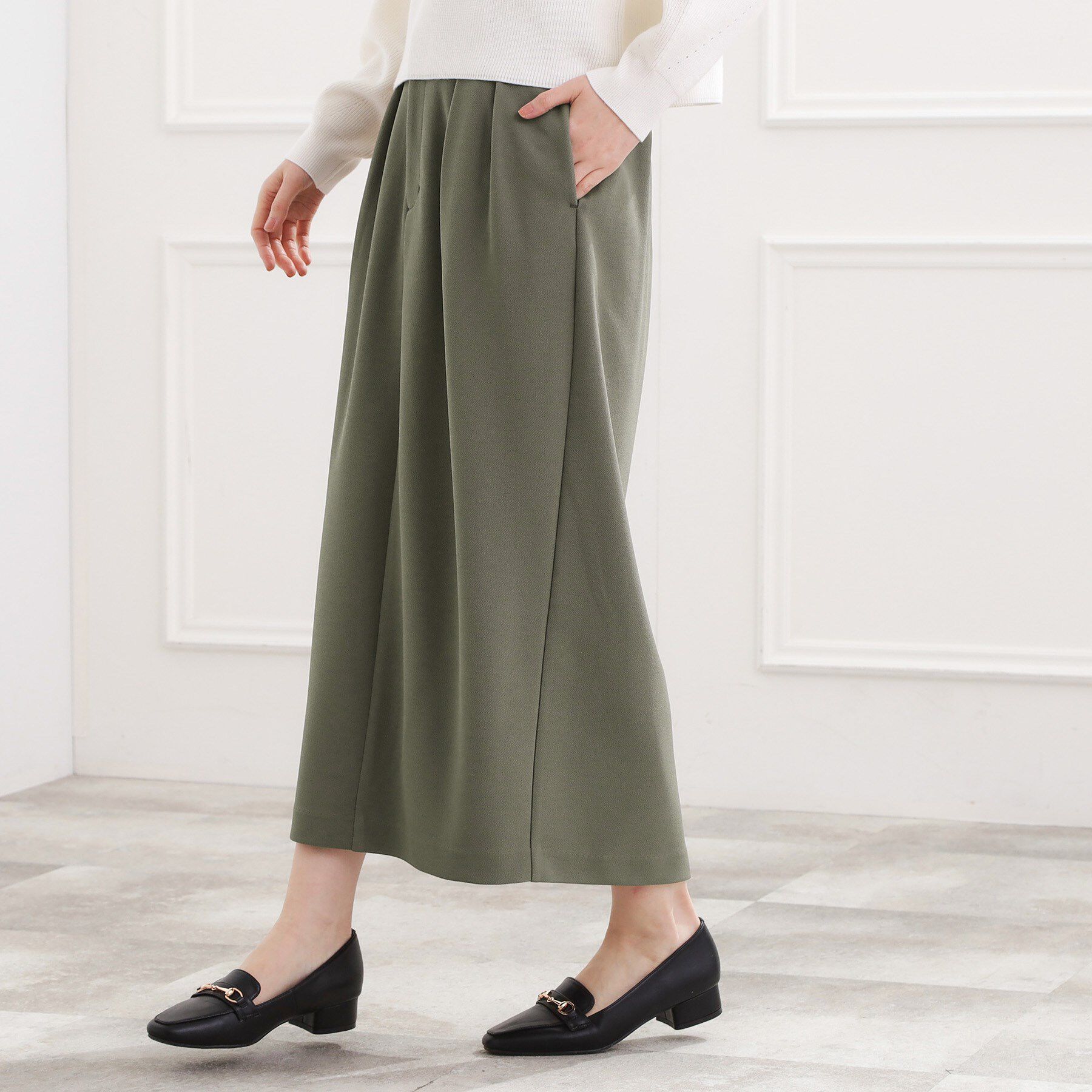 grove「カットツイルタックナロースカート」|スカート|オリーブ(054)