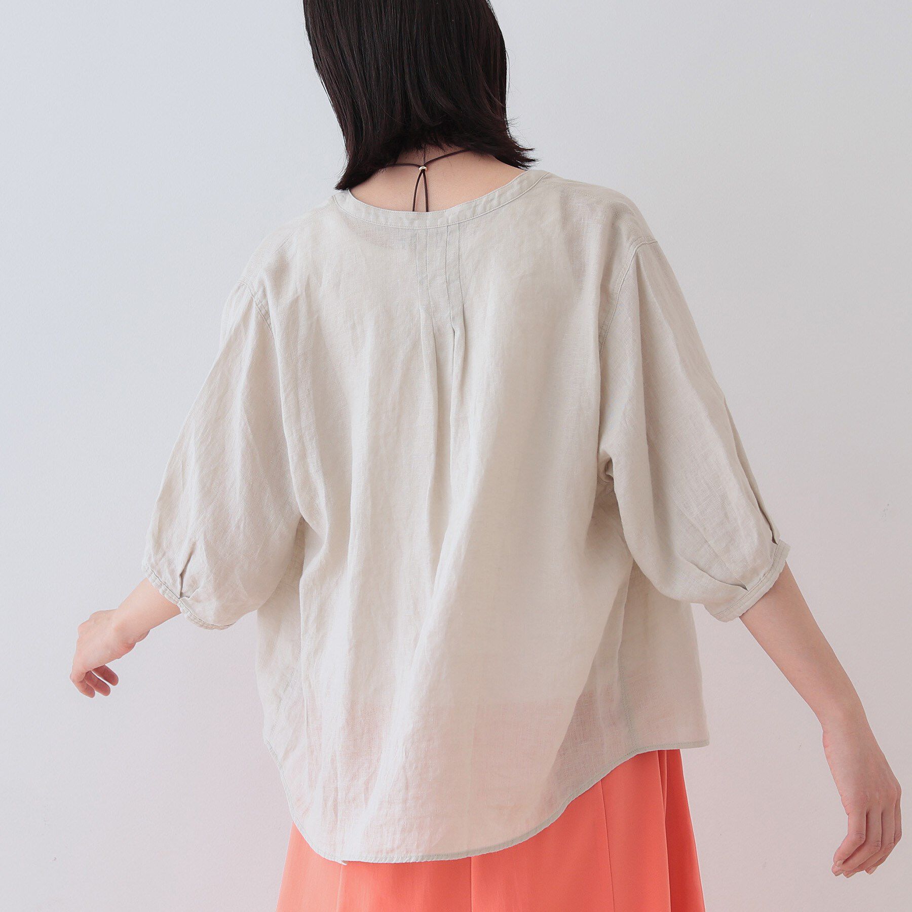 INDIVI「【毎年人気！／フレンチリネン】5分袖バンドカラーブラウス」|シャツ・ブラウス|
