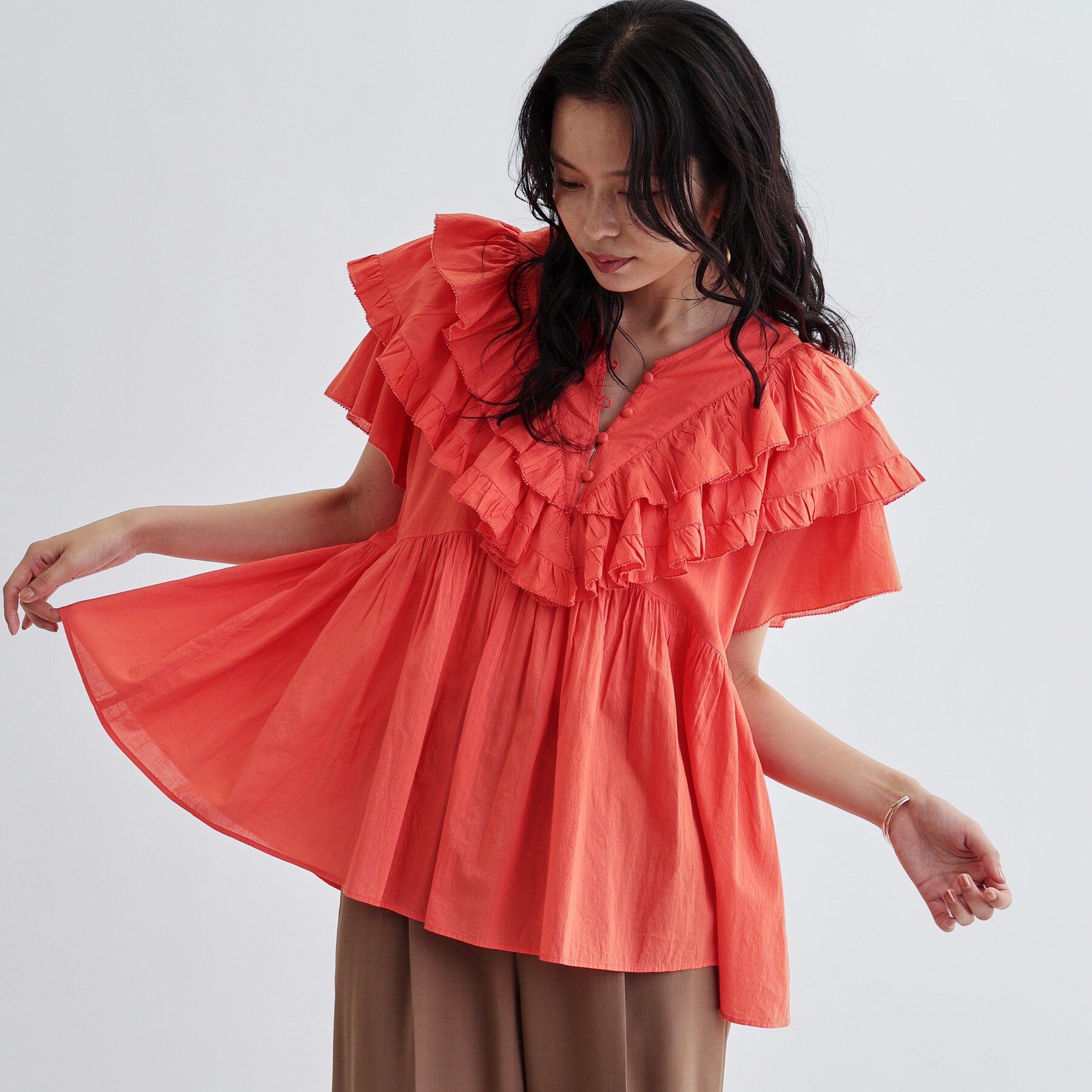 GALLEST「フリルレイヤードコットンブラウス」|シャツ・ブラウス|