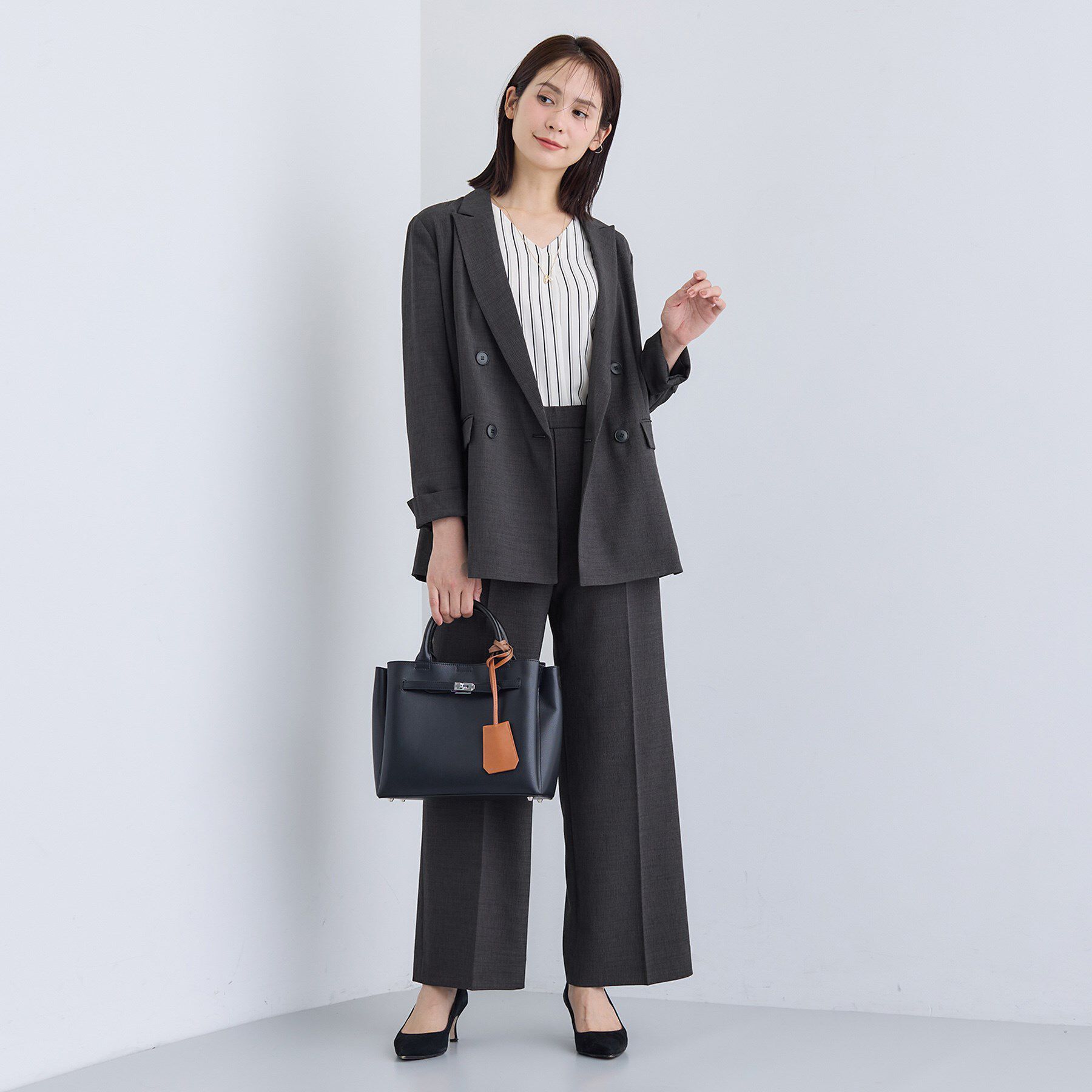 INDIVI「【洗える／セットアップ可能】凹凸ストレッチ素材ダブルジャケット」|テーラードジャケット|