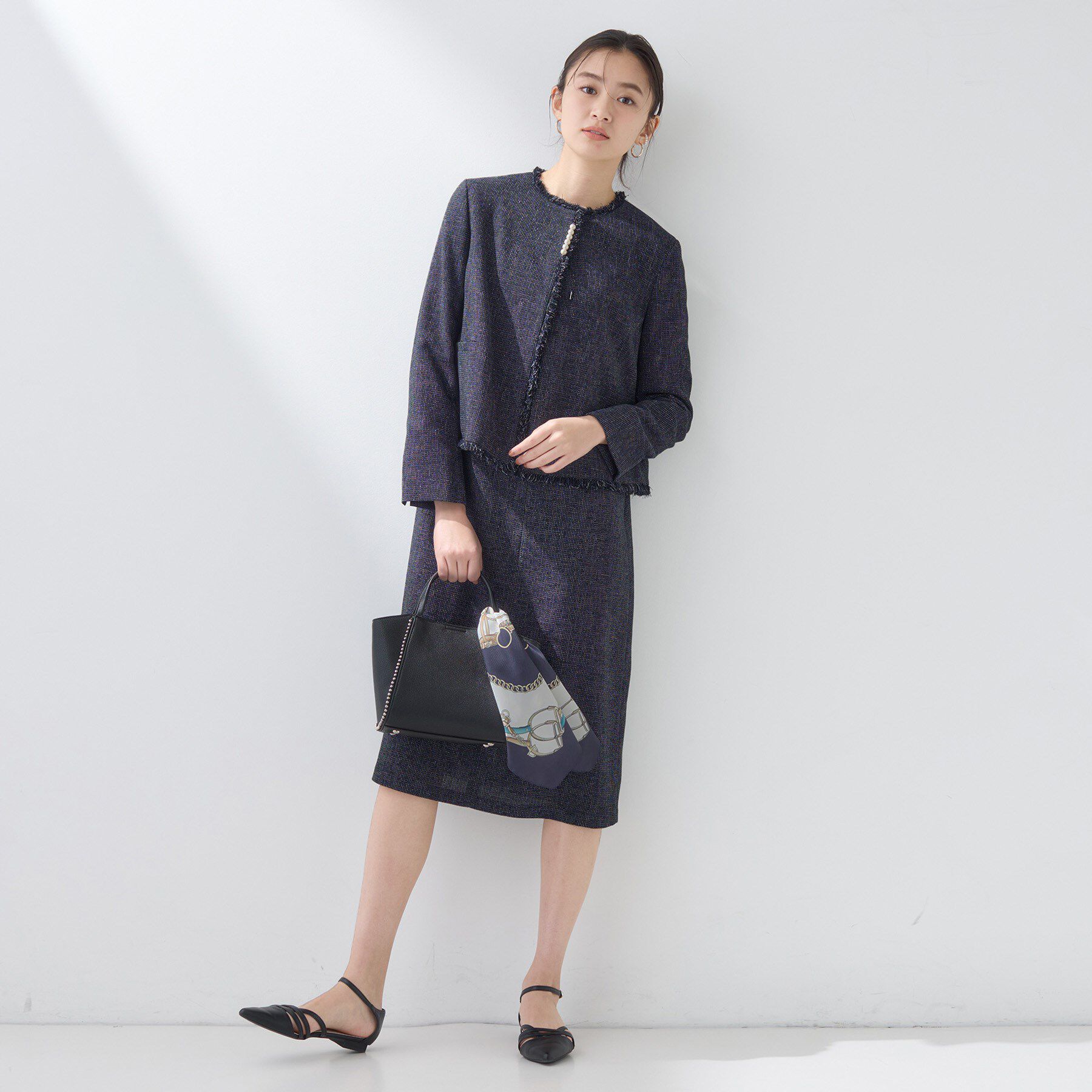 INDIVI「【軽量／SETUP可能】ストレッチツイードジャケット」|ノーカラージャケット|