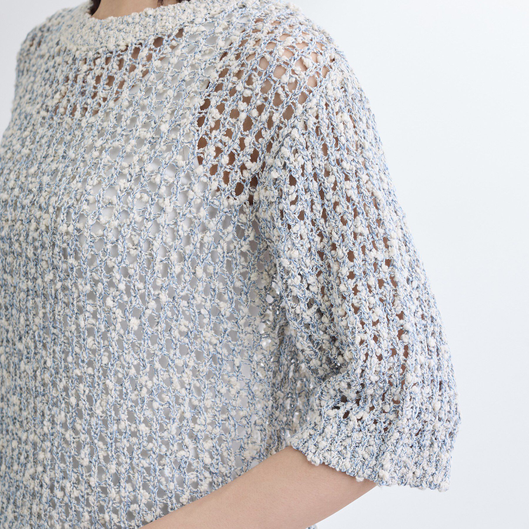 INDIVI「【洗える／ラメ混／5分袖】イタリア糸ファンシーヤーンニット」|ニット・セーター|