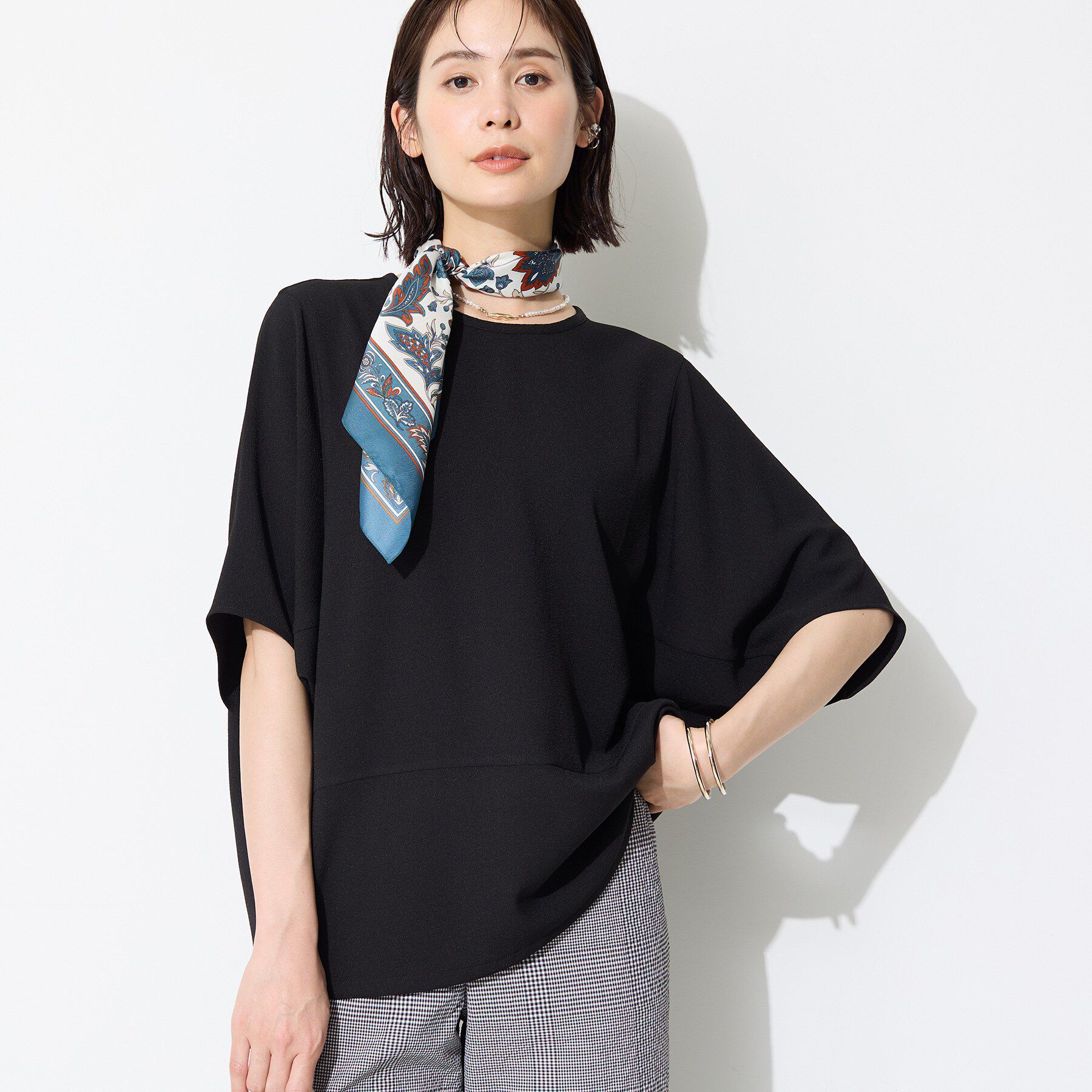 INDIVI「【洗える／2WAY／裾ドロスト付き】 ドルマンスリーブチュニックトップス」|Tシャツ・カットソー|ブラック(019)