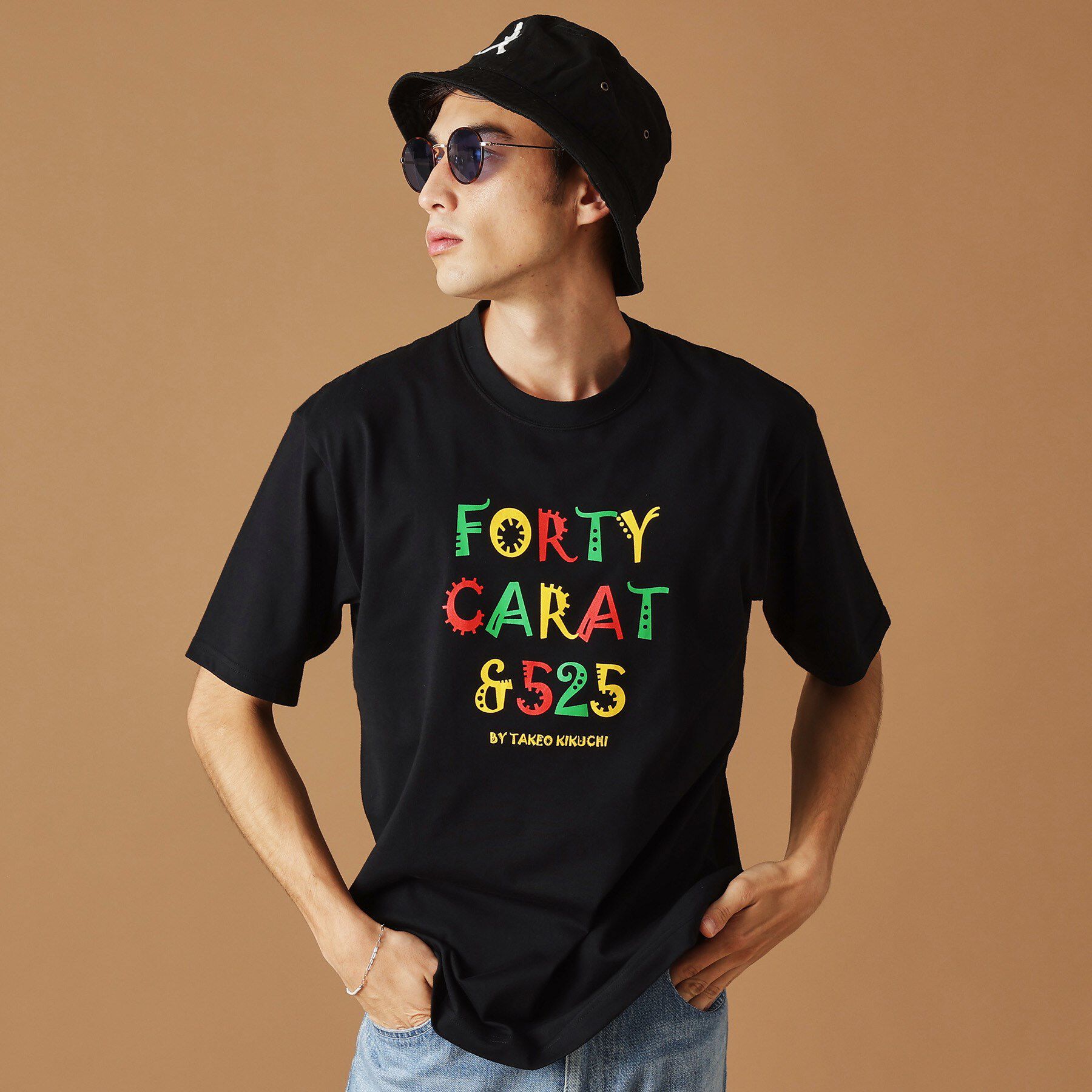 40CARATS&525「【Sサイズ～】レゲエ調プリント半袖Tシャツ」|Tシャツ・カットソー|ブラック(019)