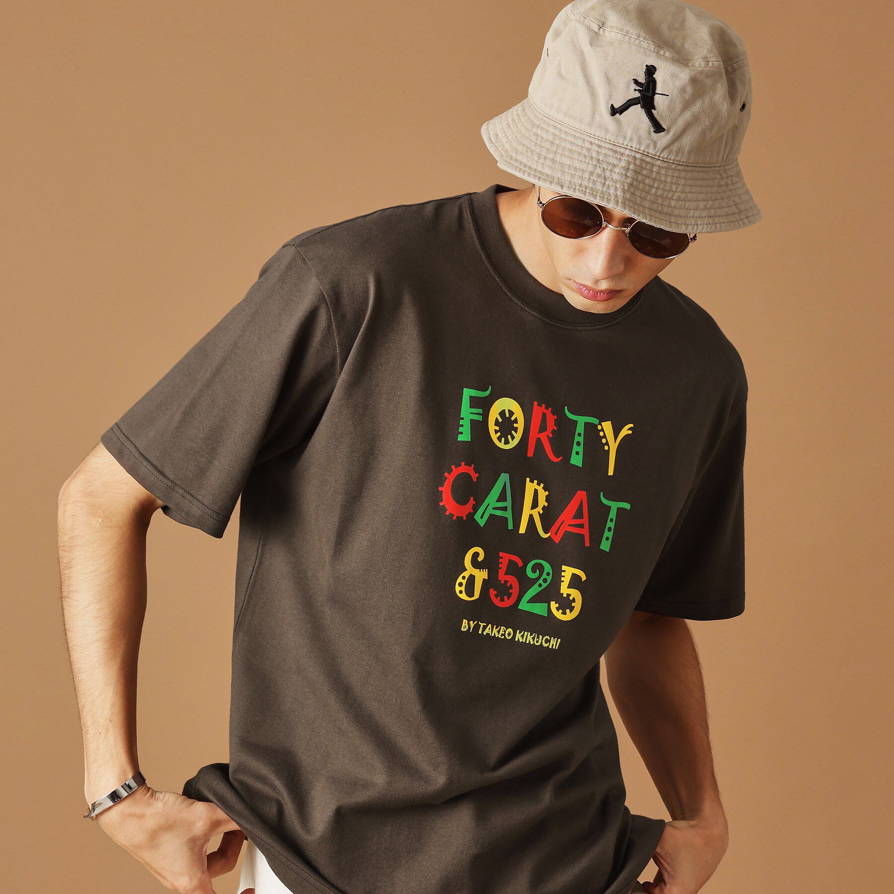 40CARATS&525「【Sサイズ～】レゲエ調プリント半袖Tシャツ」|Tシャツ・カットソー|ブラウン(043)