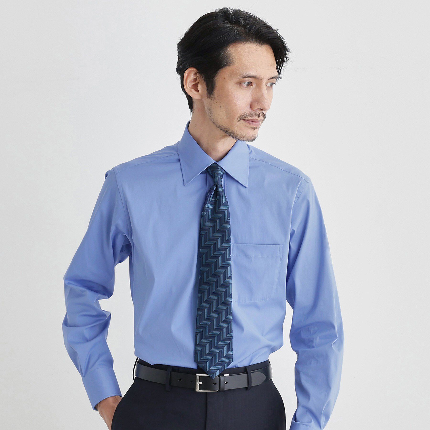 TAKEO KIKUCHI「ストレッチ ワイドカラー シャツ」|シャツ・ブラウス|ブルー(093)