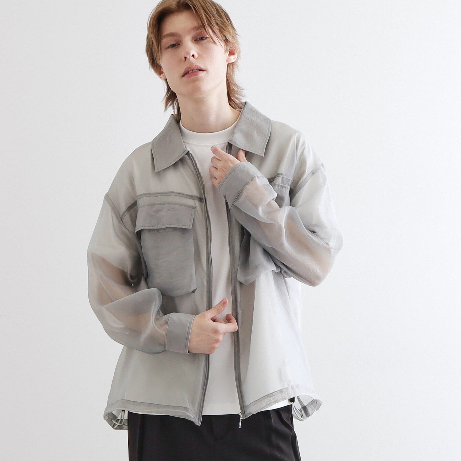 tk.TAKEO KIKUCHI「シアーシャツアウター」|シャツ・ブラウス|グレー(012)