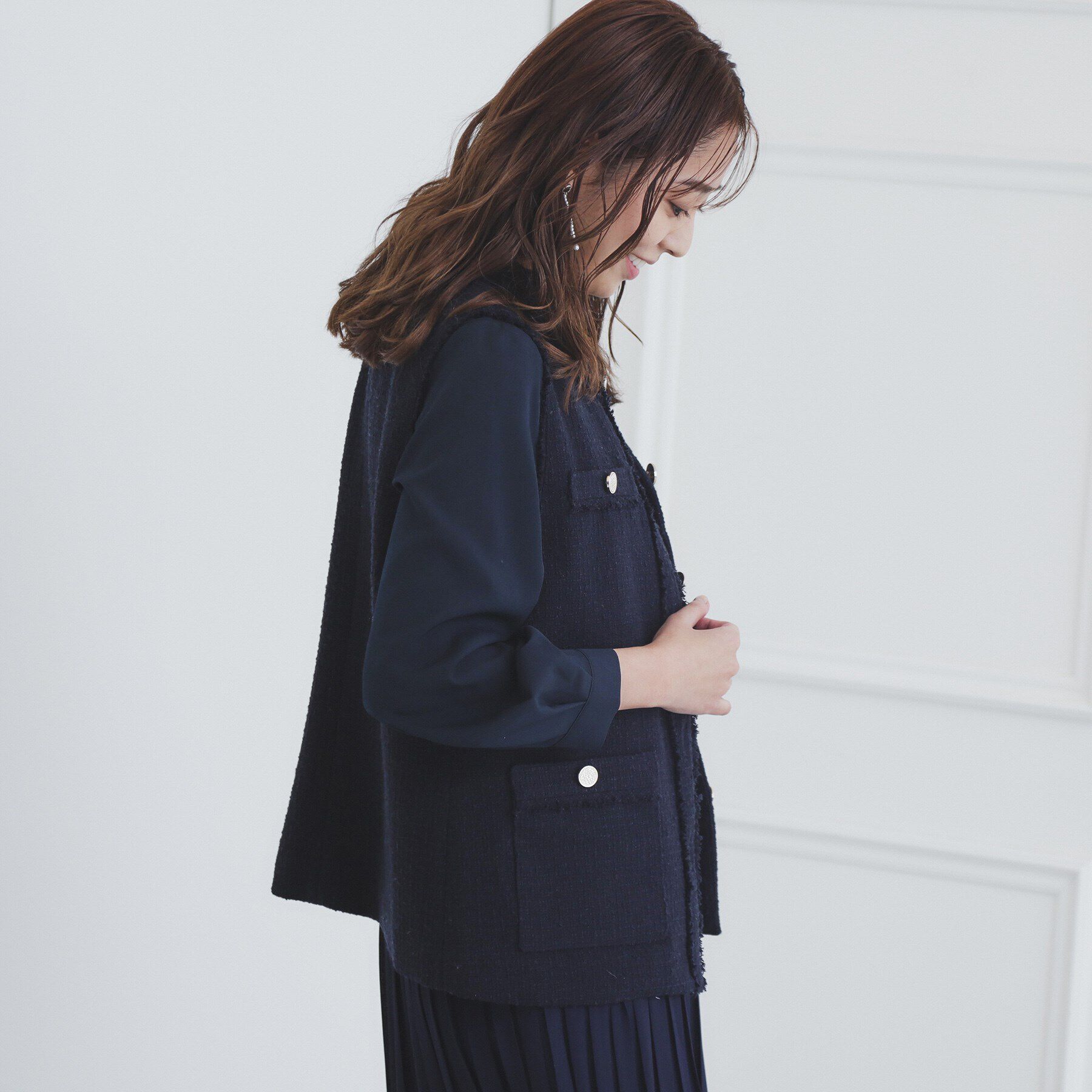 index「《美人百花掲載》ポケット付きツイードジレ/通勤対応【洗える】」|ベスト・ジレ|