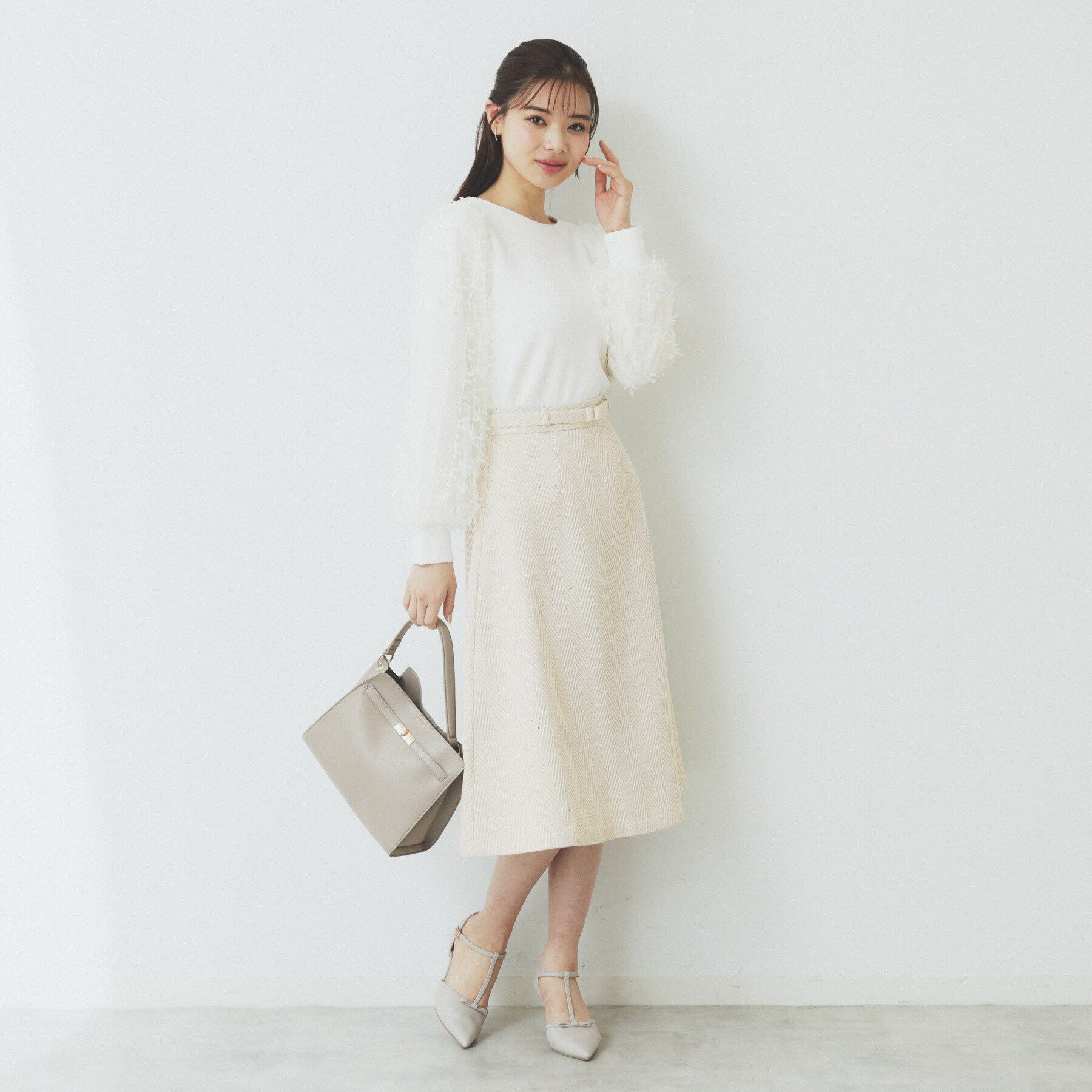 index「ツイードヘリンボーンフレアスカート【洗濯機洗い可/イージーアイロン】」|スカート|