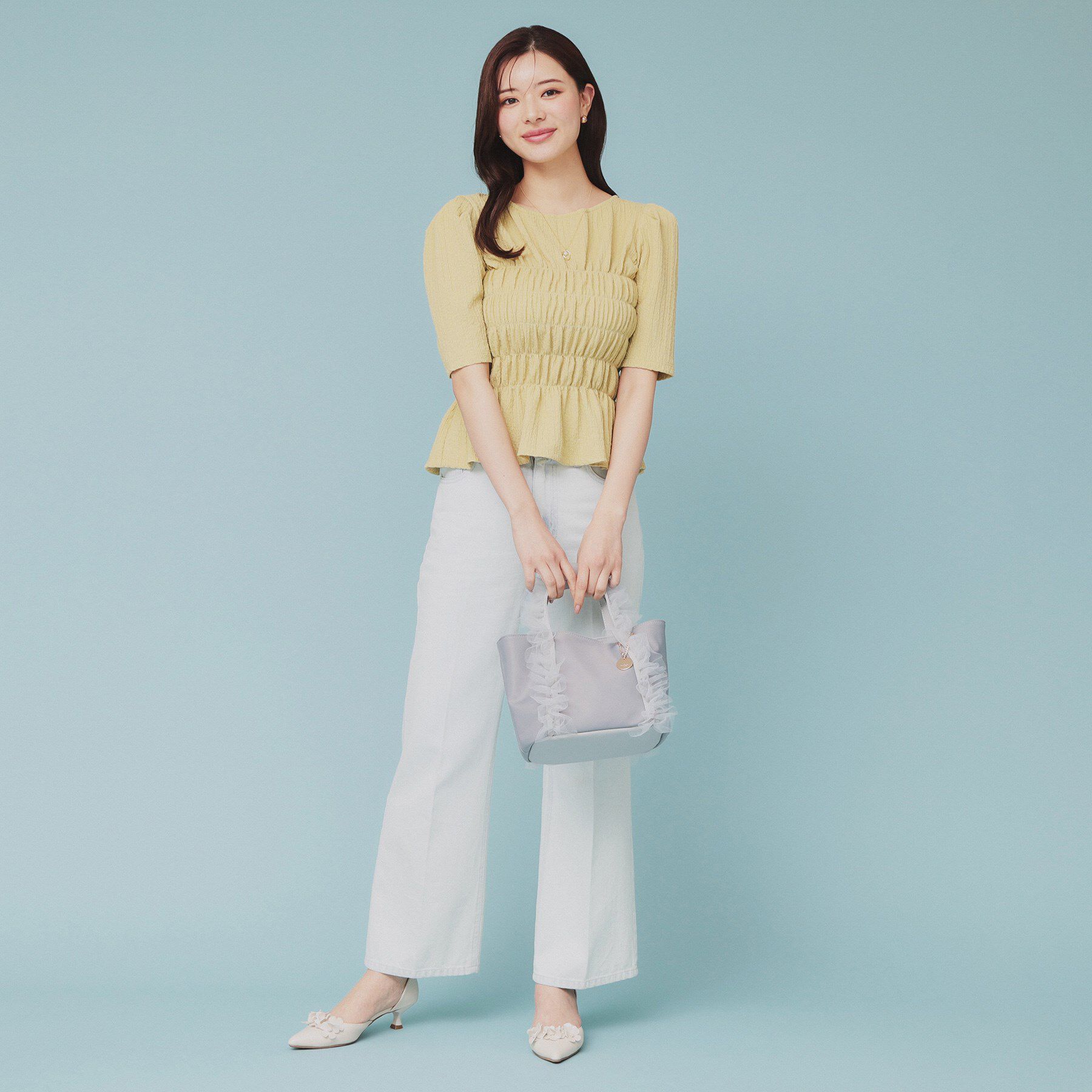 index「シャーリングペプラムトップス【洗濯機洗い可】」|Tシャツ・カットソー|