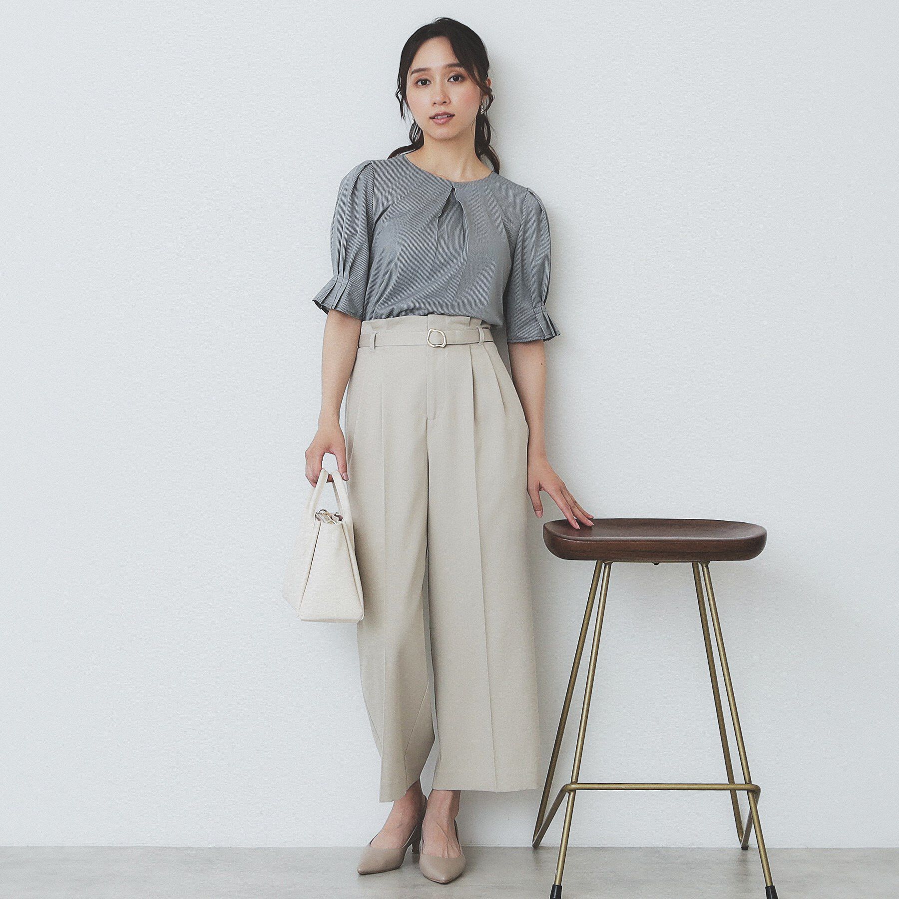 index「ストライプジャージタックスリーブトップス【吸水速乾/洗濯機洗い可】」|Tシャツ・カットソー|