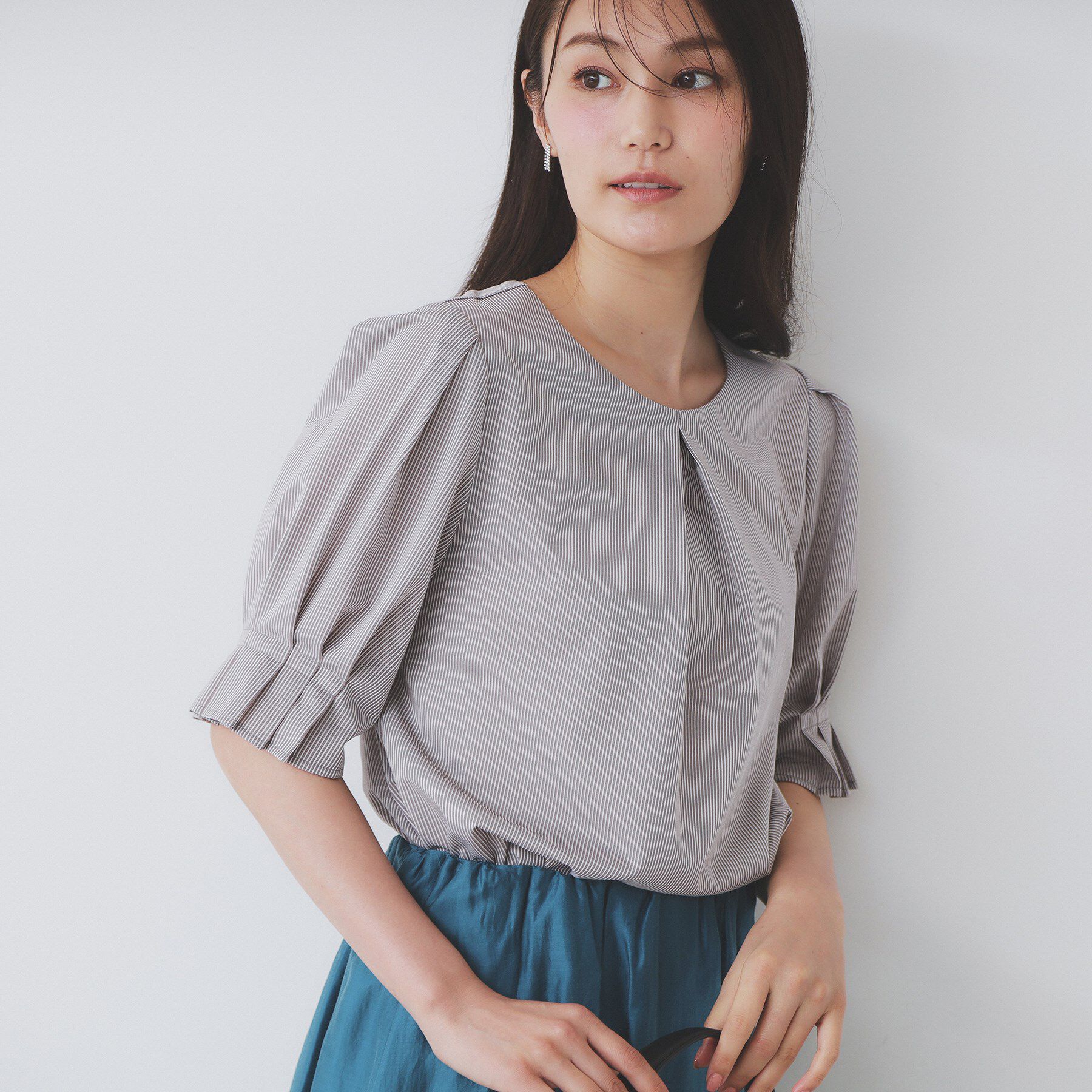 index「ストライプジャージタックスリーブトップス【吸水速乾/洗濯機洗い可】」|Tシャツ・カットソー|トープ(354)