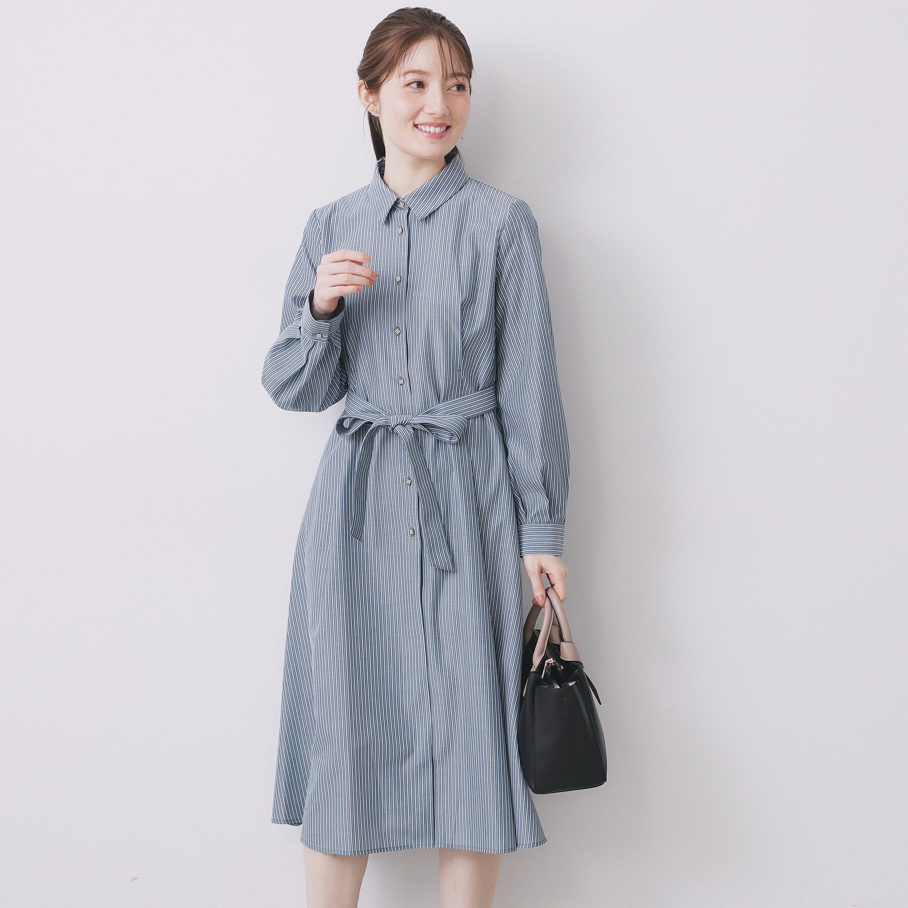 index「ラメストライプシャツワンピース【洗濯機OK/イージーアイロン】」|ワンピース|