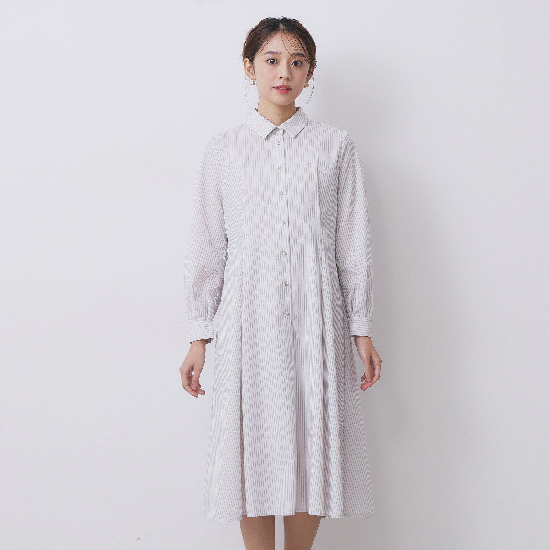 index「ラメストライプシャツワンピース【洗濯機OK/イージーアイロン】」|ワンピース|