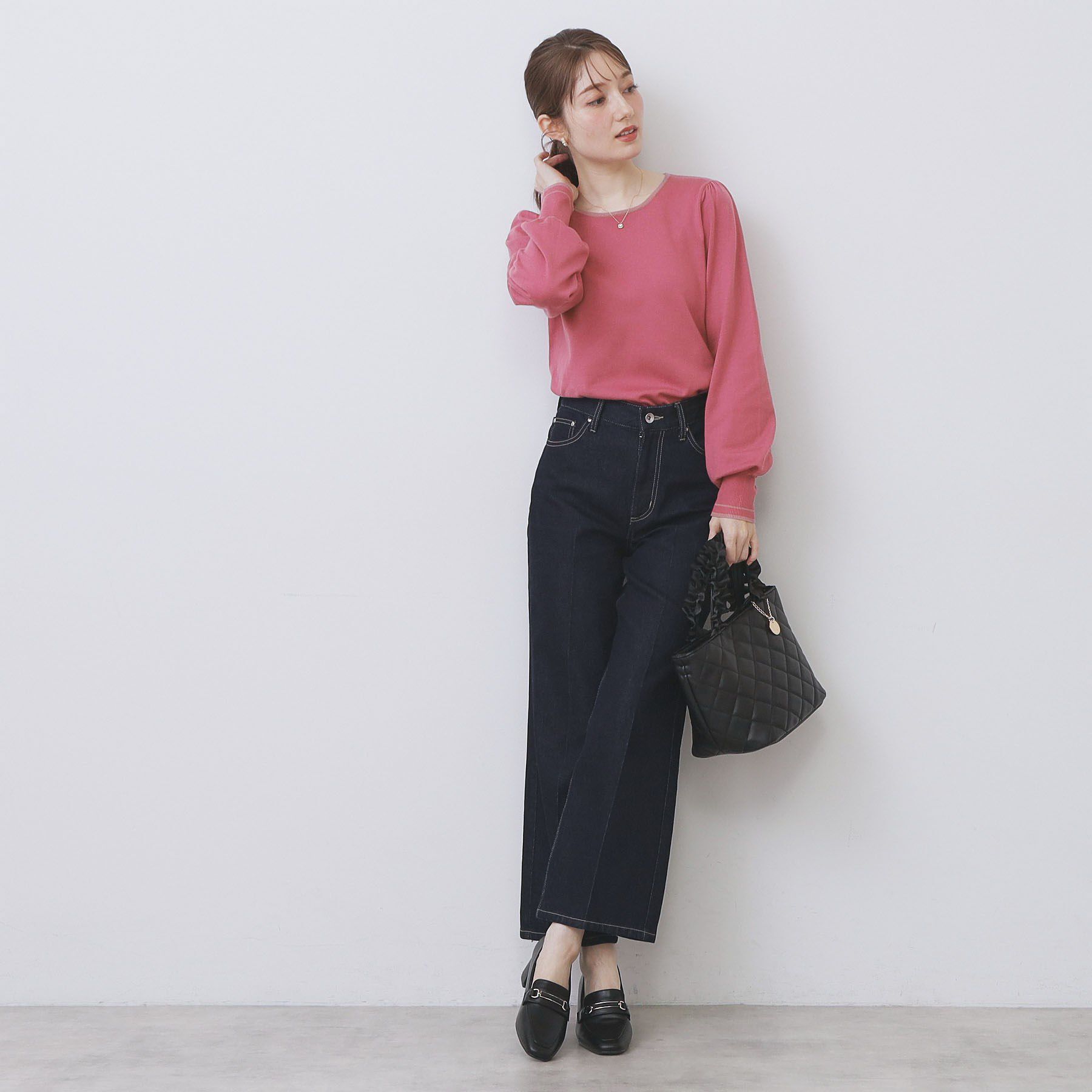 index「バイカラーパフスリーブニット【洗濯機OK】」|ニット・セーター|