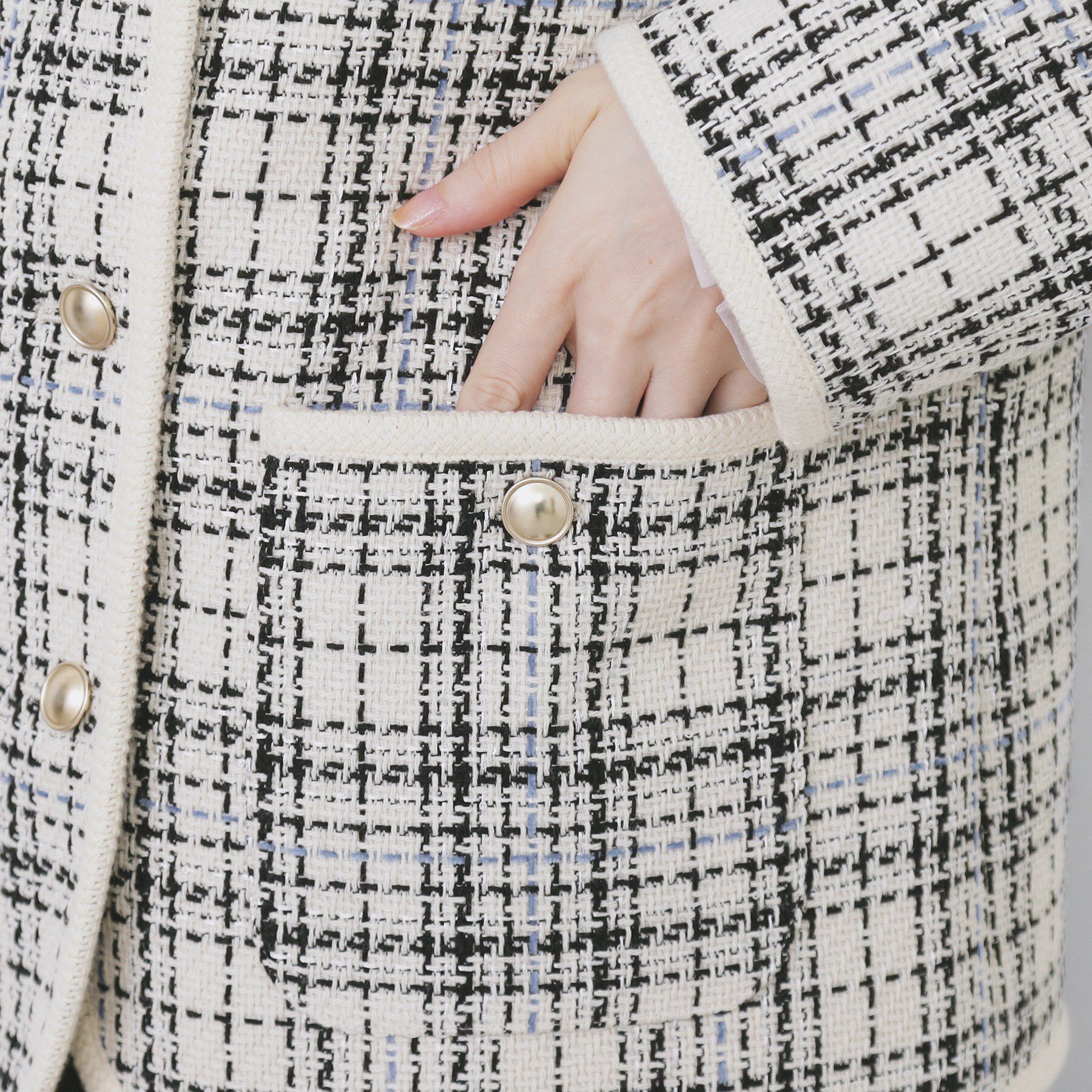 index「チェックツイードジャケットコート/セットアップ対応【洗える】」|ノーカラージャケット|